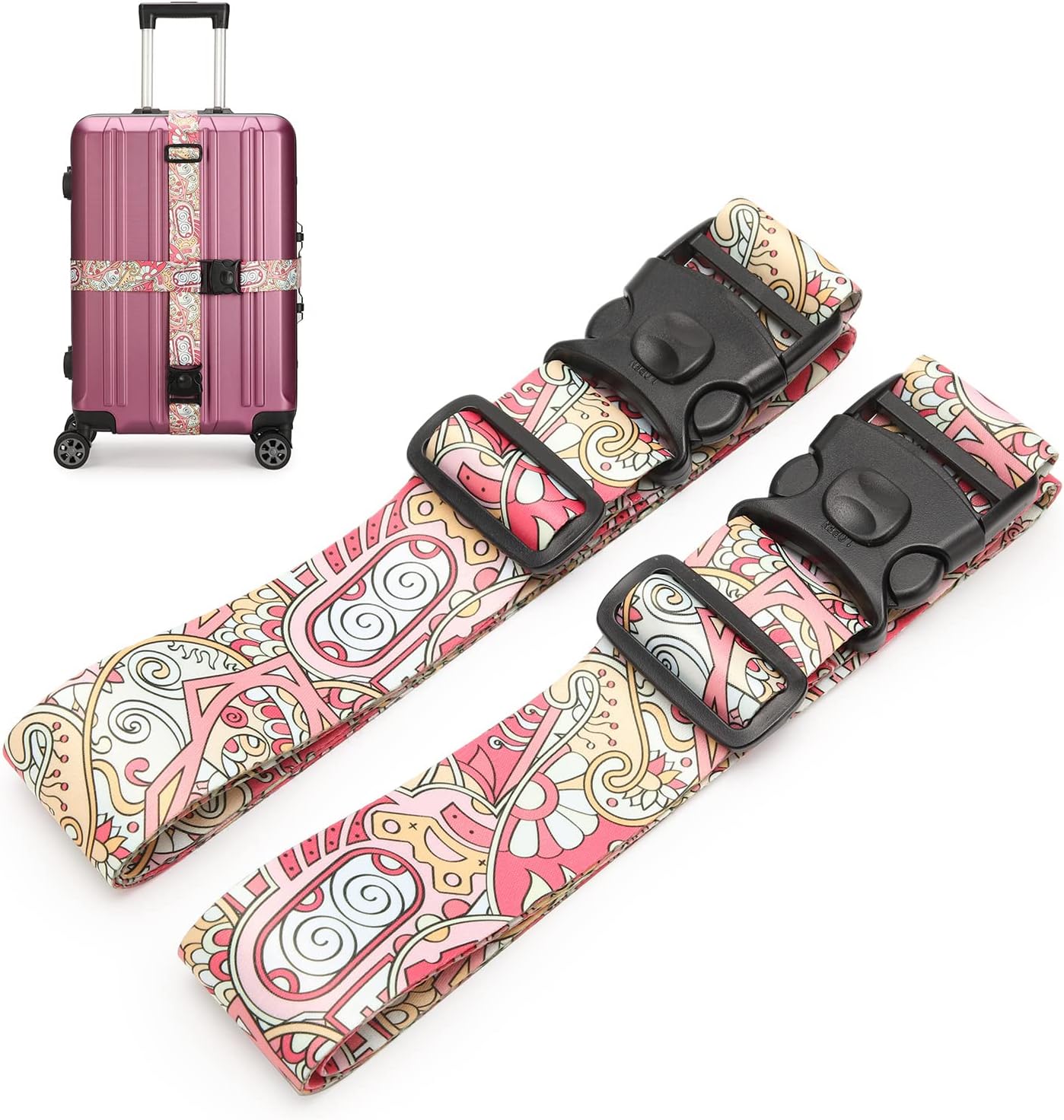 2 Pack 75'' x 2'' Adjustable Luggage Straps for Suitcase Belt Travel Bag Packing