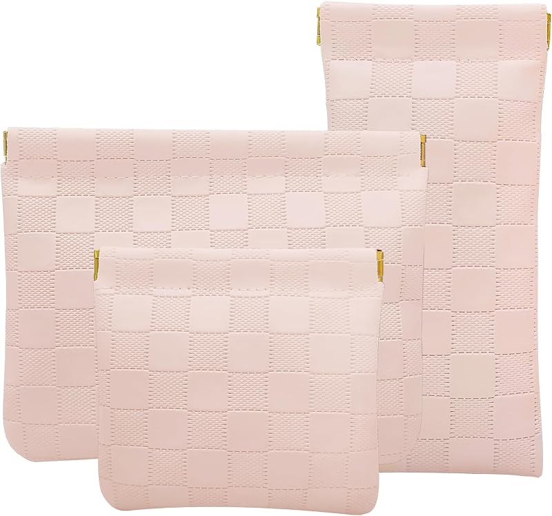Conjunto com 3 necessaires pequenas Hapforever em couro sintético, fechamento por mola, rosa