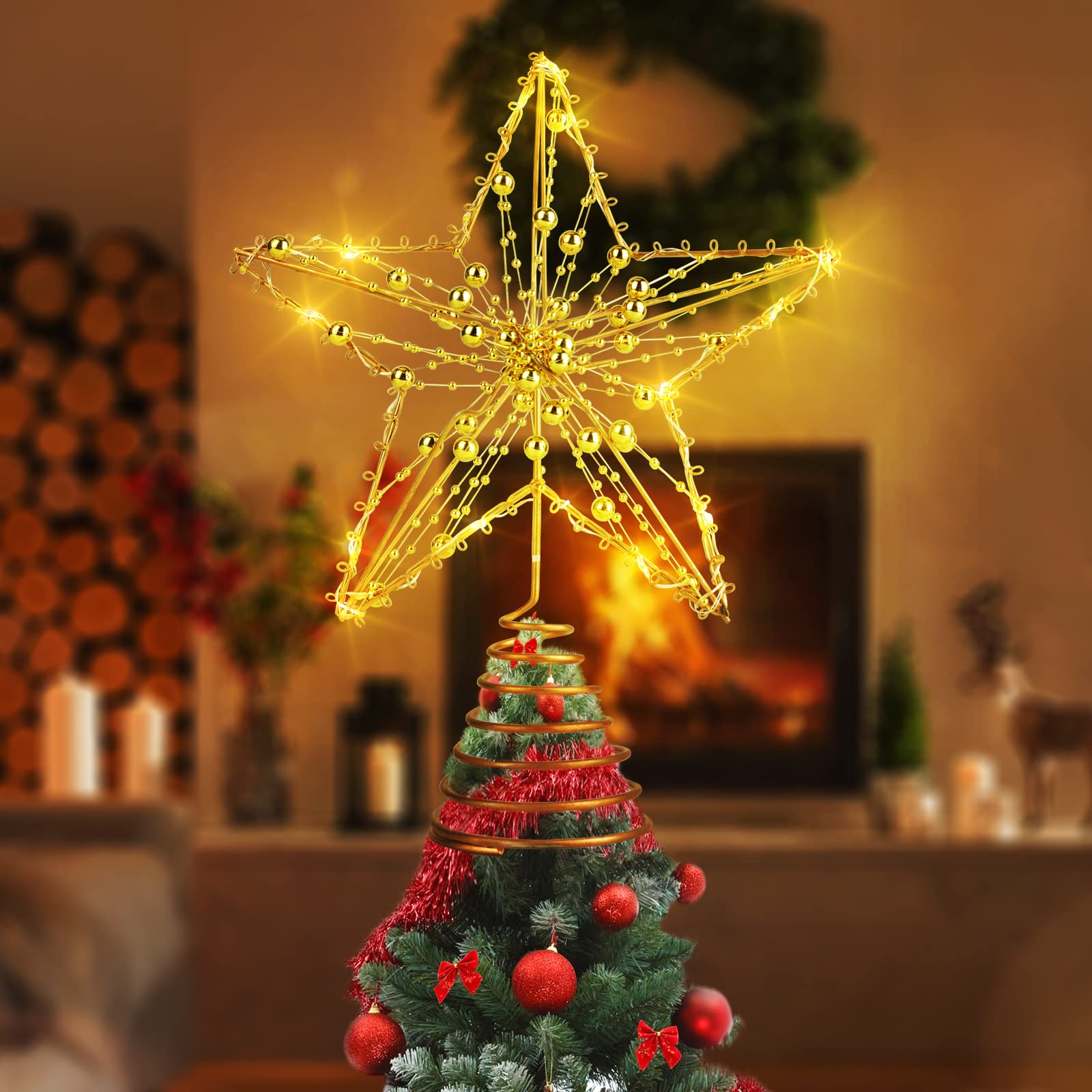 Puntale Stella Per Albero Di Natale Oro - Decorazione Top Tree, 20x25cm, Ferro Dorato - Foto 4