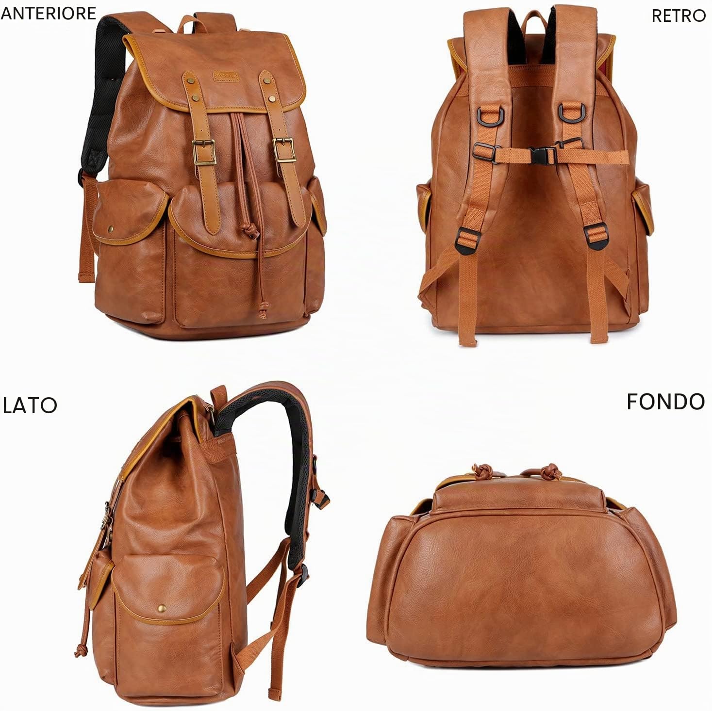 Baosha Zaino in pelle PU per computer portatile da 15,6 pollici, da uomo, per lavoro, scuola, college, zaino per la scuola, zaino da viaggio, CN-0