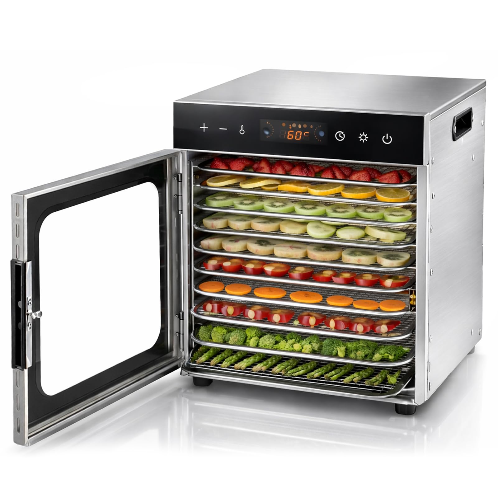 Trintion Edelstahl Dörrautomat 700W – Dörrgerät mit Edelstahlgitter, 30°-85°C, 6700 cm² Dörrfläche – Obst, Gemüse & Fleisch Dehydrator (10 Etagen)