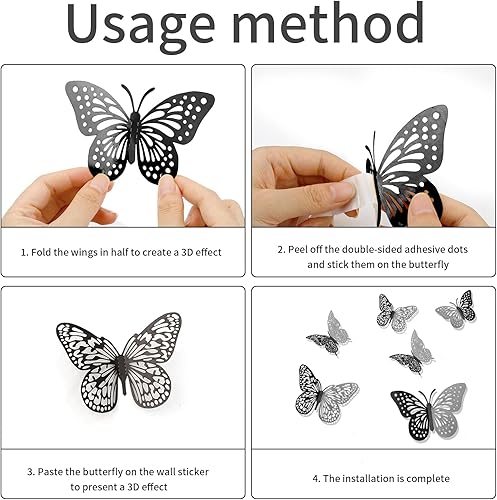 Miniatura 6 de 24 piezas de decoración de pared de mariposa 3D, 3 estilos y tamaños, perfectas para cumpleaños y fiestas, decoración de pared negra