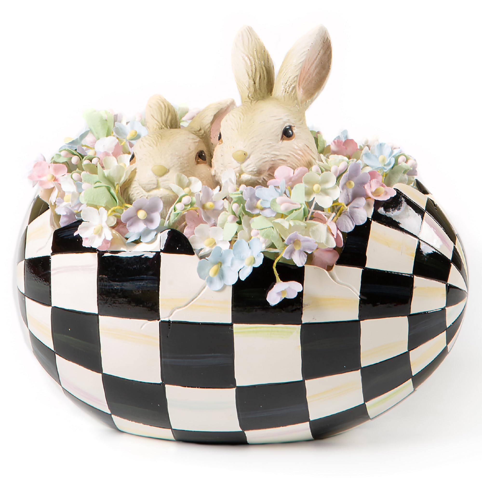 MACKENZIE-CHILDS Peekaboo Egg, Cute Easter Bunny Decor, Spring and Easter Egg Decor, Black-and-White Courtly Check