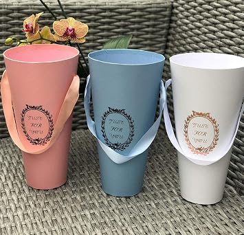 UNIKPACKAGING Premium Quality European Style Cone Shape Flower Box, Floral Boxes,Size 12x6x4, Pink,White,Blue for Luxury Style Flower Arrangements, Pink