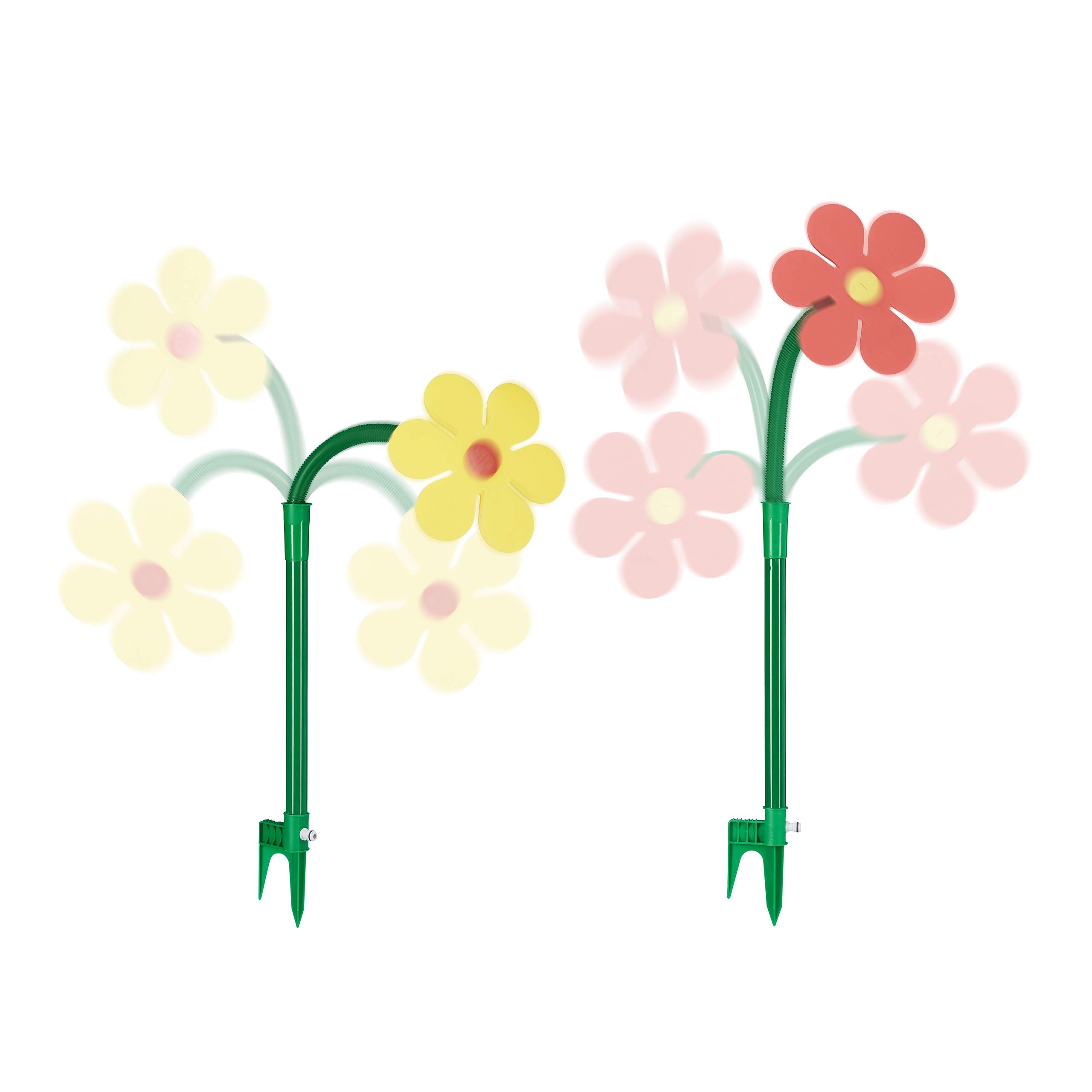 Relaxdays Fleur arroseuse lot de 2 arroseur jardin tuyau arrosage 6 mètres 360°C HxlxP: 105 x 28 x 28 cm, rouge/jaune