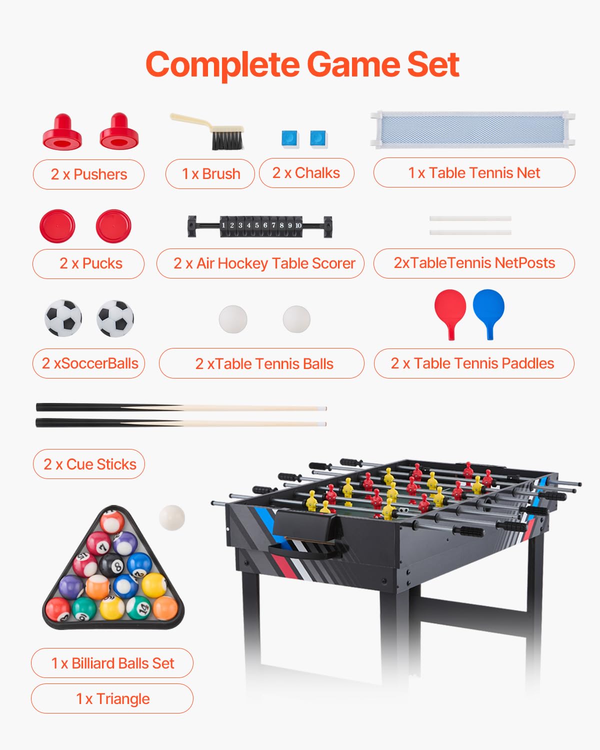 VEVOR Set Combo Tavolo da Gioco, 121,9 cm Aria Hockey Tavolo, Multi Combinazione Tavolo con Aria Hockey Pool Billiard Ping Pong, per Famiglia Sala Giochi Ufficio con Accessori Abbondanti