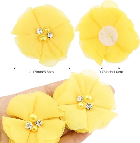 Miniatura 9 de 30 apliques de tela de costura de flores de gasa rosa perla con diamantes de imitación para ropa, diademas de flores, manualidades, decoración de