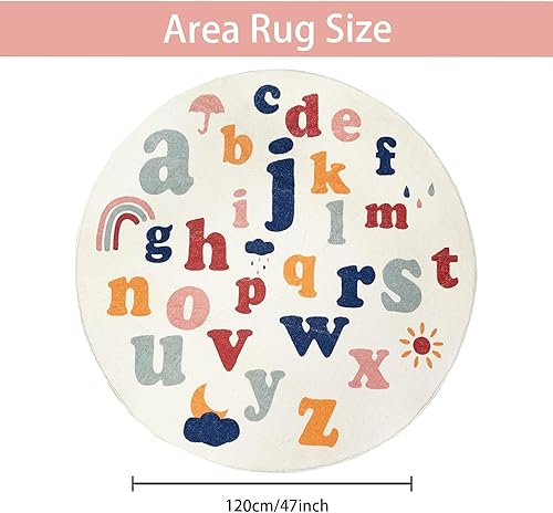 Miniatura 3 de ABREEZE Tapete redondo de 4 pies para niños, de lana sintética, antideslizante, con número ABC, aprendizaje educativo y juego para sala de estar,
