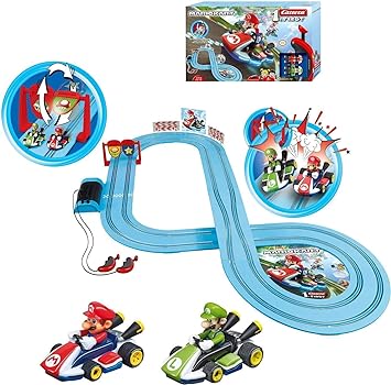 Carrera First Mario Kart Race Track Set for Kids Ages 3+ Battery Powered Slot Car Track w/Mario & Luigi Cars, Dual Controllers, Beginner Racing Toy 9.51-ft Track