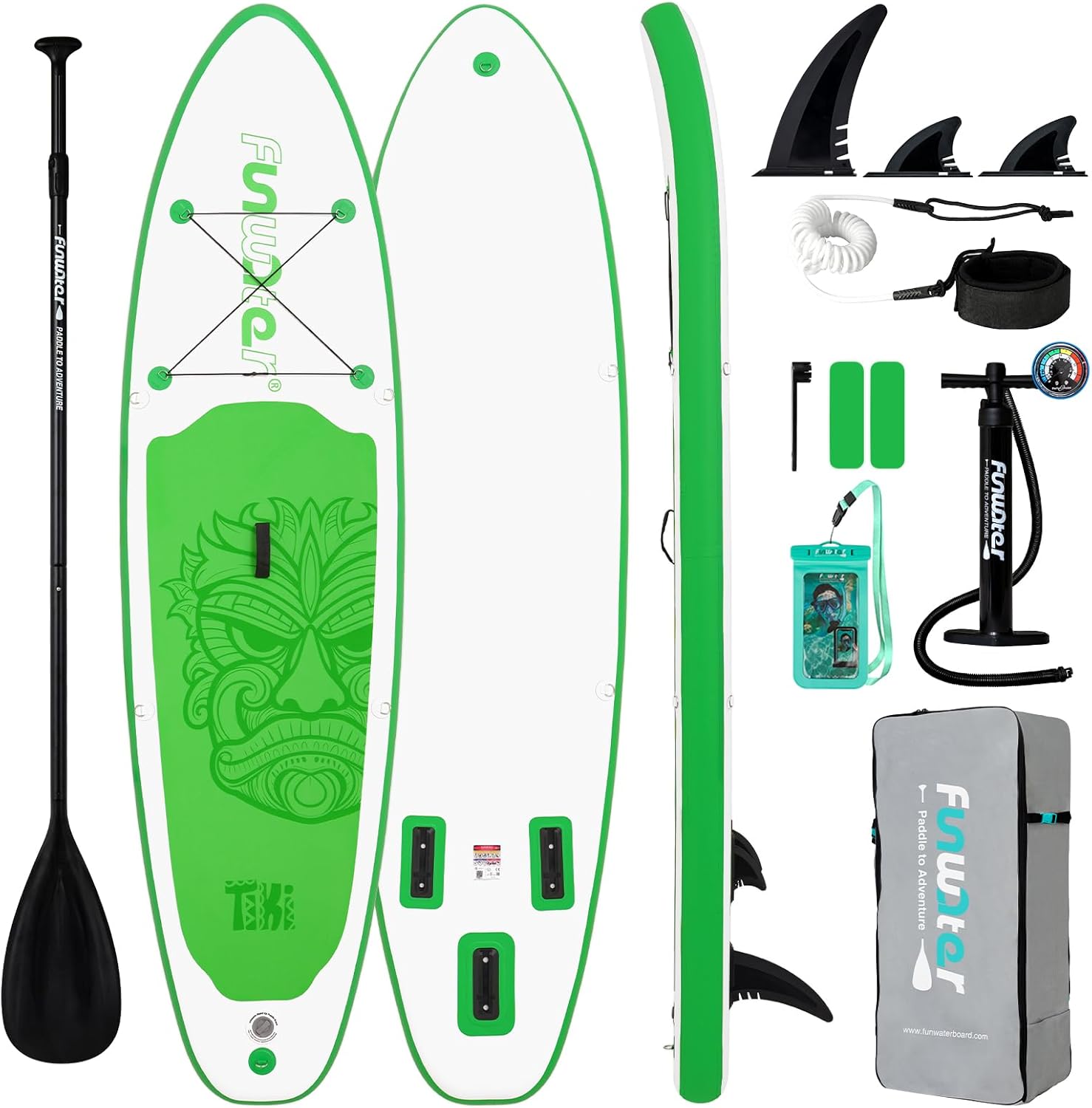 FunWater SUP Inflatable Stand Up Paddle Board 10'6×33"×6" Ultra-Light Inflatable Paddleboard with ISUP Accessories,Fins,Adjustable Paddle, Pump,Backpack