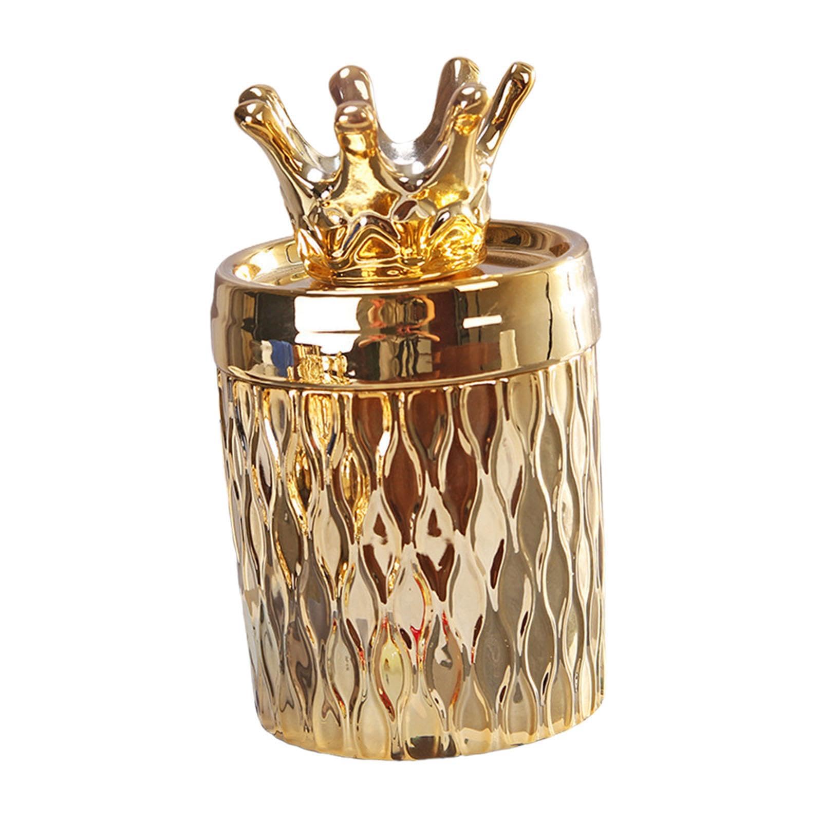 QIXCXAZ Ceramic Makeup Tool Holder Dispenser Storage Jar Decorative Jar Multifunctional Storage Container Stylish Organizing Solution For All Makeup Tool, crown decor, 7.5x14cm