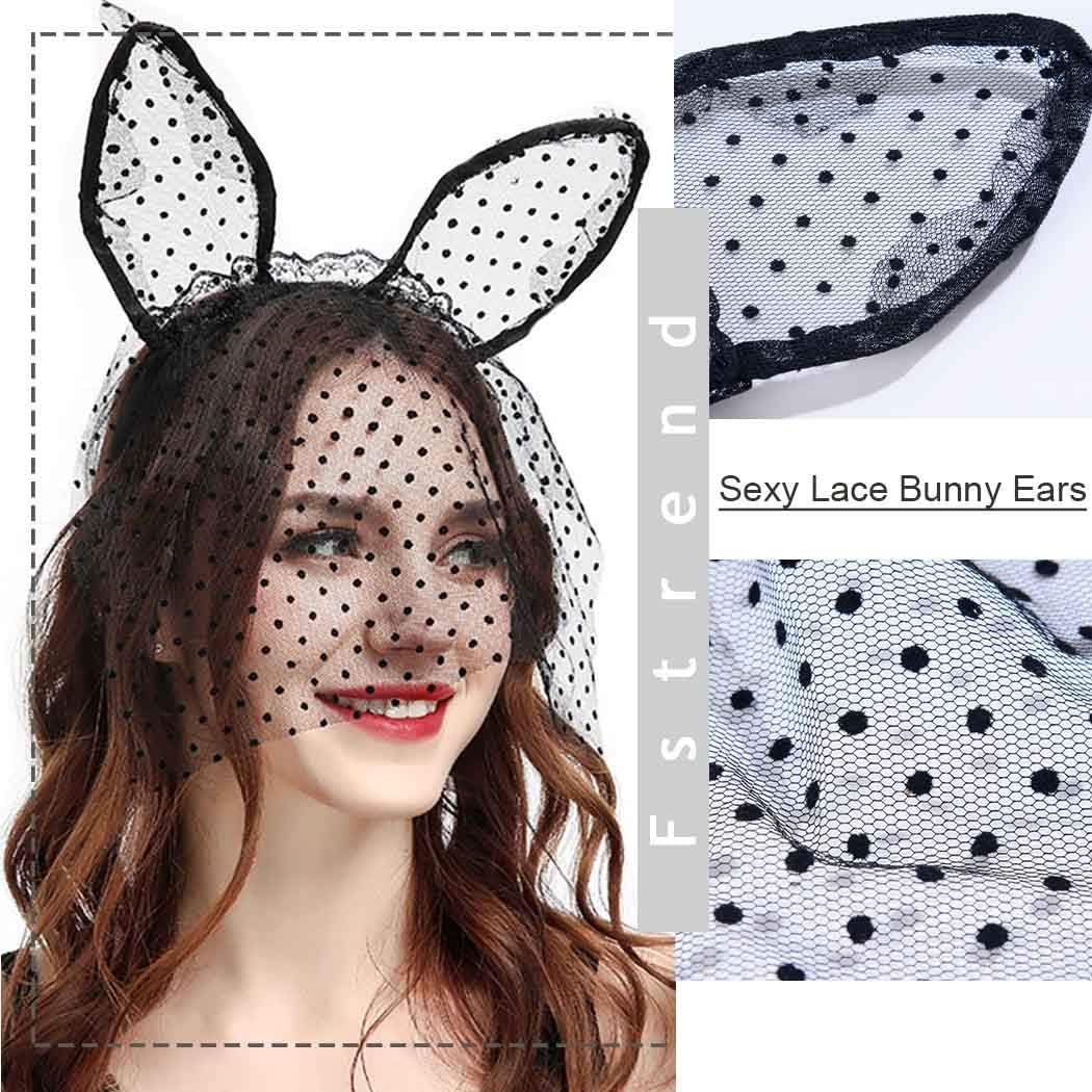 Miniatura 4 de Fstrend Sexy encaje conejito orejas velo diademas negro gato oreja diadema discotecas mascarada Halloween Cosplay accesorios para el pelo para