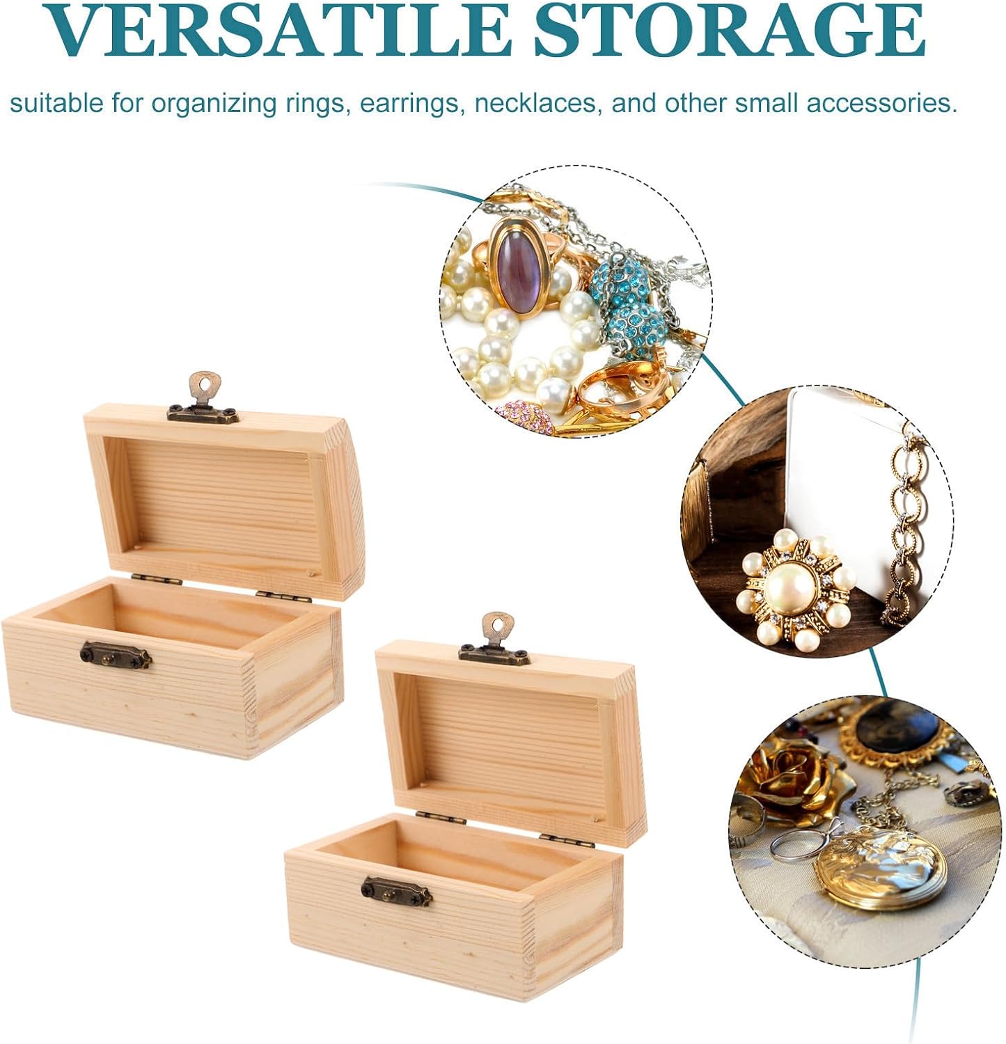 4pcs Unfinished Wooden Jewelry Box Rectangle Wood Small Storage image 3