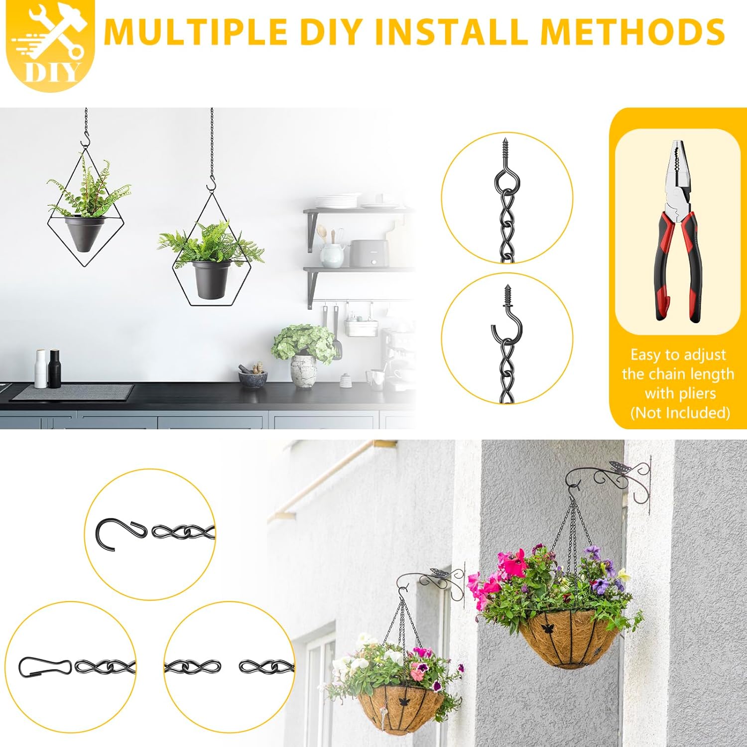 garini Hanging Basket Chain,200 Inch Metal Black Hanging Chain with S Hooks for Hanging Plants, Photo, Lantern, Billboards and Planters - Image 4