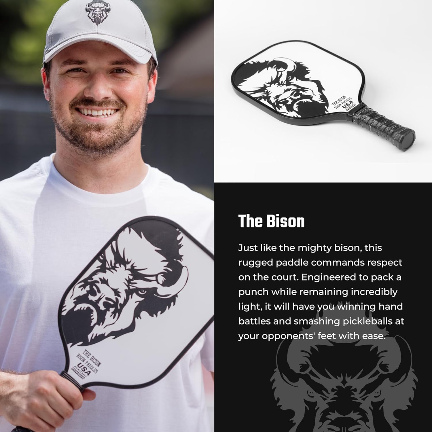 Bison Paddles: Carbon Graphite Pickleball Paddles - Lightweight Pickleball Rackets | Honeycomb Composite Core Improves Pickle Ball Placement and Increases Power | Durable Unibody Construction