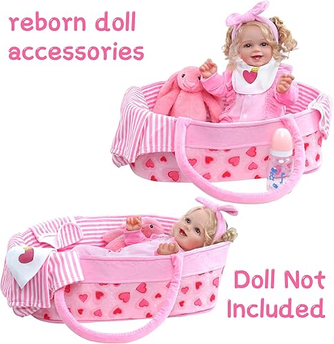 Miniatura 3 de BABESIDE 8 piezas de ropa de muñeca Reborn con moisés para muñecas de 17 a 22 pulgadas, ropa de muñeca de bebé, accesorios para muñeca recién nacida