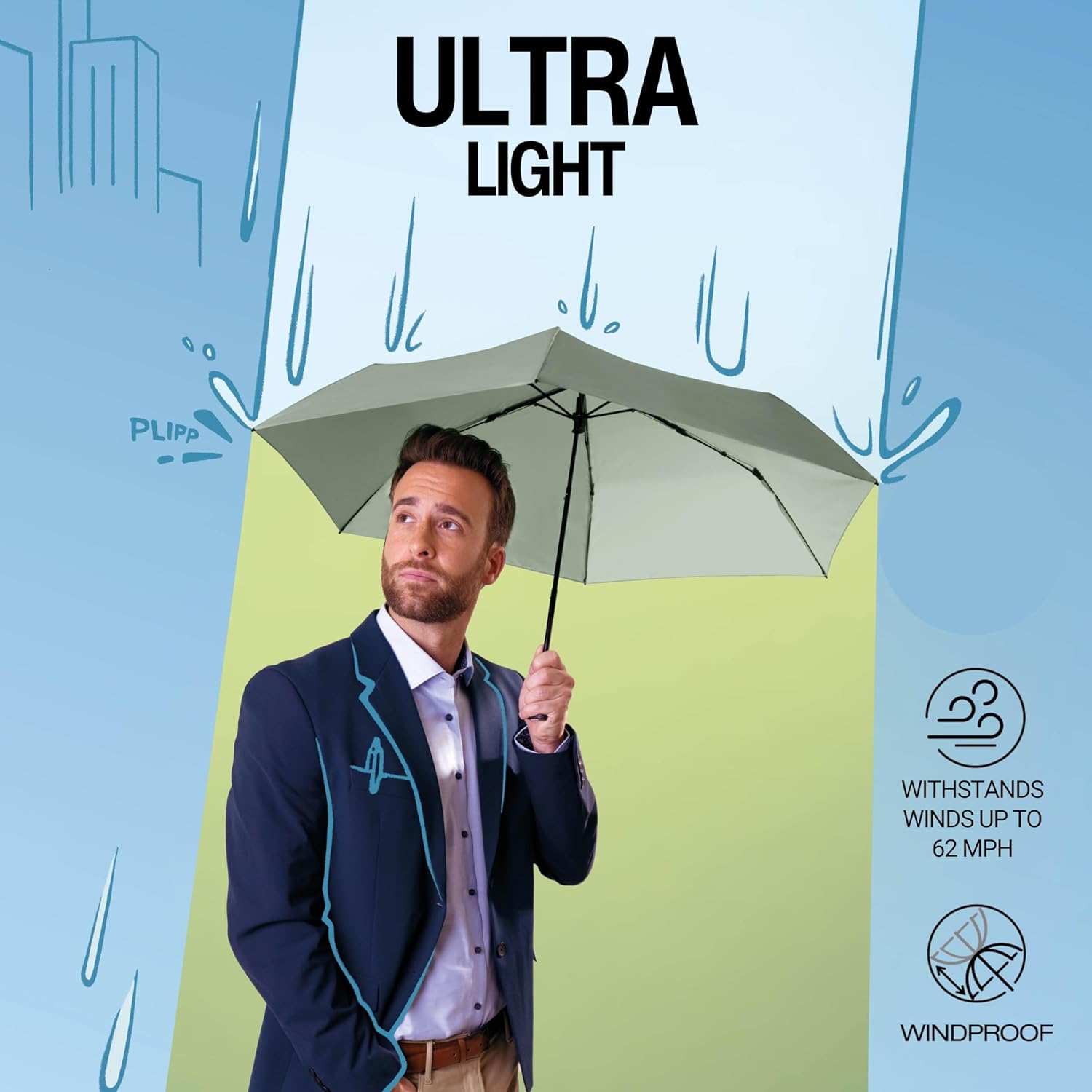 Knirps US.050 Ultra Light Pocket Size Manual Rain Umbrella with Carrying Case - Image 2