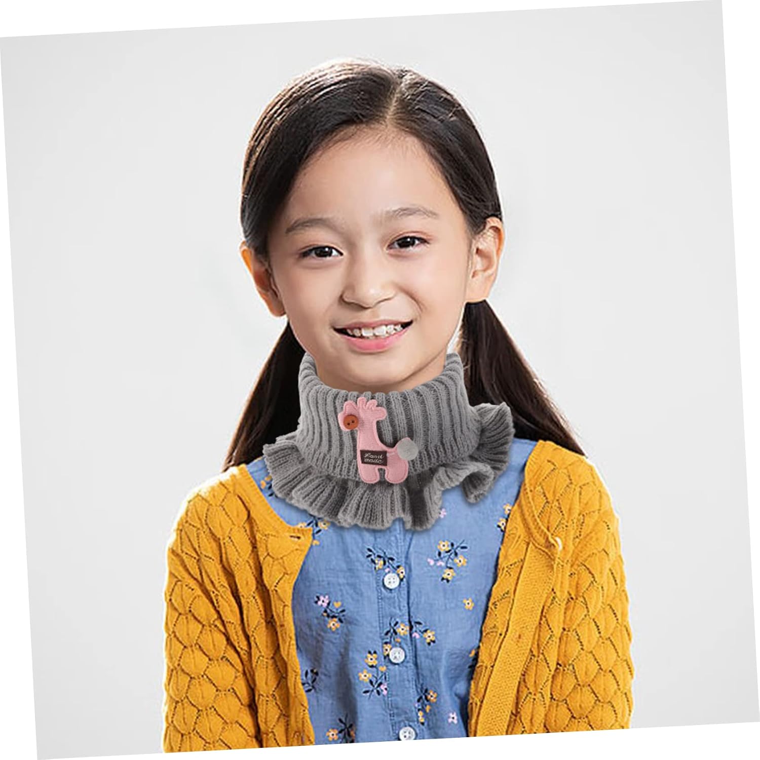 VANZACK Boy Girl Knitted Scarf Warmer Boy Girl Winter Fashion Accessory Soft Cartoon Neck Warmer for Cold Weather and Gifting Gray