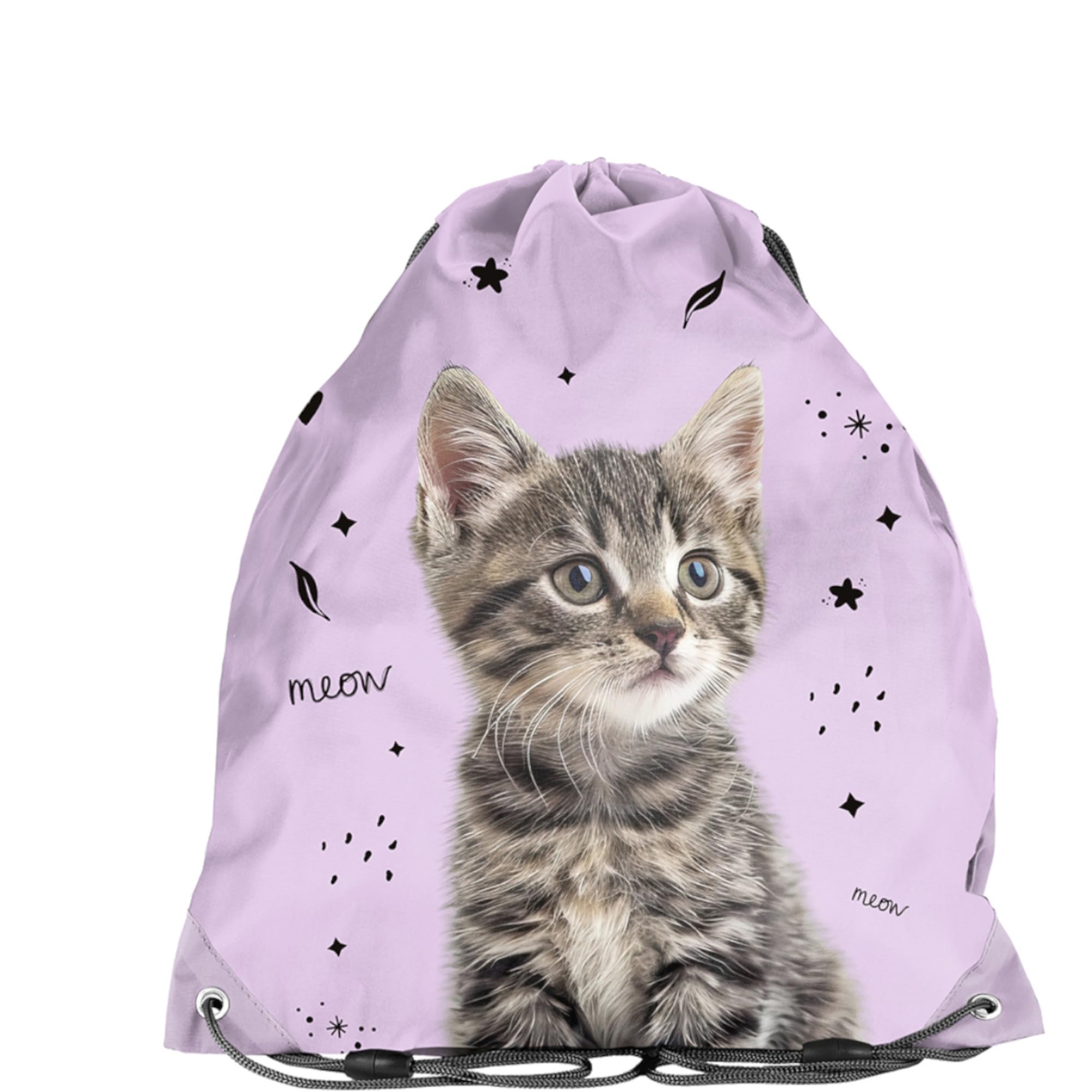 PASO- Schulranzen für Jungen und Mädchen, 4/6/8/15er-Set - Schul-Rucksack für Kinder mit Federmäppchen - Schuhbeutel und Hausaufgabenheft - Katze Motiv- 1-3 Klasse