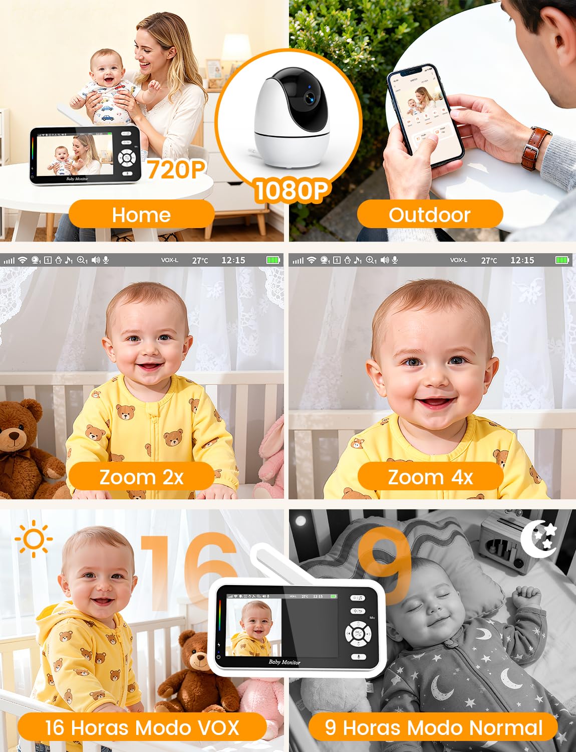 BURNNOVE WiFi Babyfoon Met Camera 4,3 Inch 720P IPS Scherm App En Monitorbediening Vox 4x Zoom Nachtzicht Ptz Tweerichtingsgesprek Temperatuur Bewegings Geluidsdetectie Voedingshe 3139629926