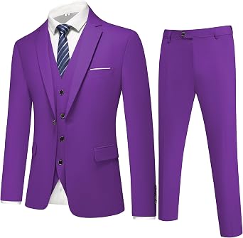 Mens 3-Piece Slim Fit Suit Set - Solid Color One-Button Tuxedo, Ideal for Weddings and Business