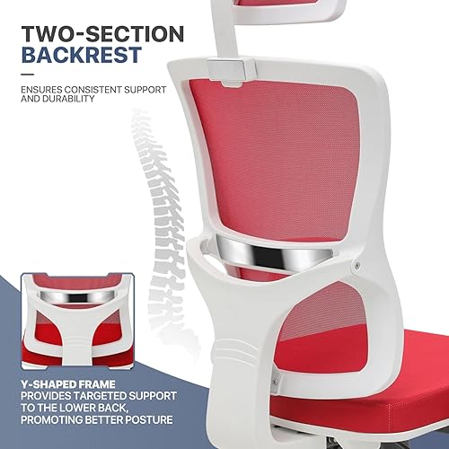 Miniatura 8 de MoNiBloom Silla ergonómica de oficina con respaldo alto y reposacabezas y brazos ajustables, soporte lumbar y función de inclinación, silla de malla