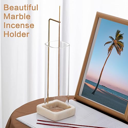 Miniatura 4 de Soporte para incienso, soporte único para varillas de incienso de mármol, 100% anticenizas, soporte de incienso de latón para palos, soporte para