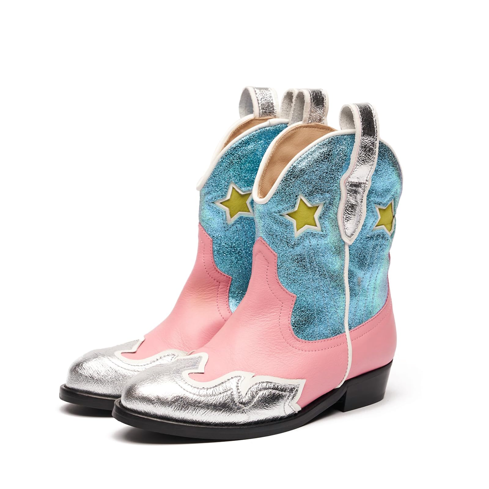 Yamvim Kids Cowboy Boots Girls Mid Calf Cowgirl Western Boots Round Toe Pull on Splicing Riding Shoes for Little Kid/Big Kid