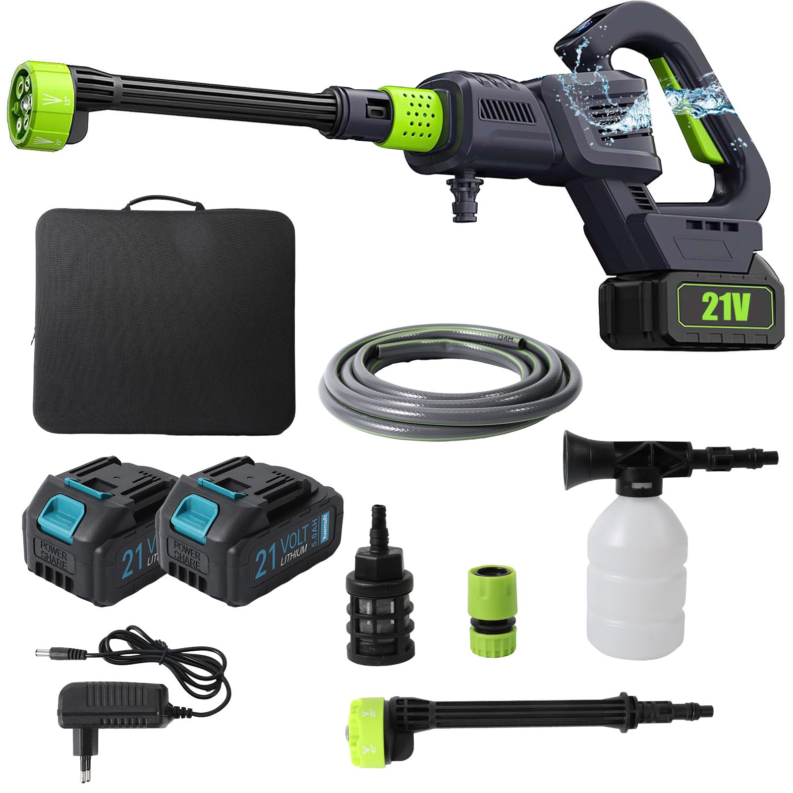 Hidrolimpiadora Bateria, 200Bar Hidrolimpiadora Portátil, Pistola de Agua a presión con Batería 4.0Ah,Boquilla 6 en 1, Hidrolimpiadora a Bateria 15000mAh para Jardín,Coche (Negro)
