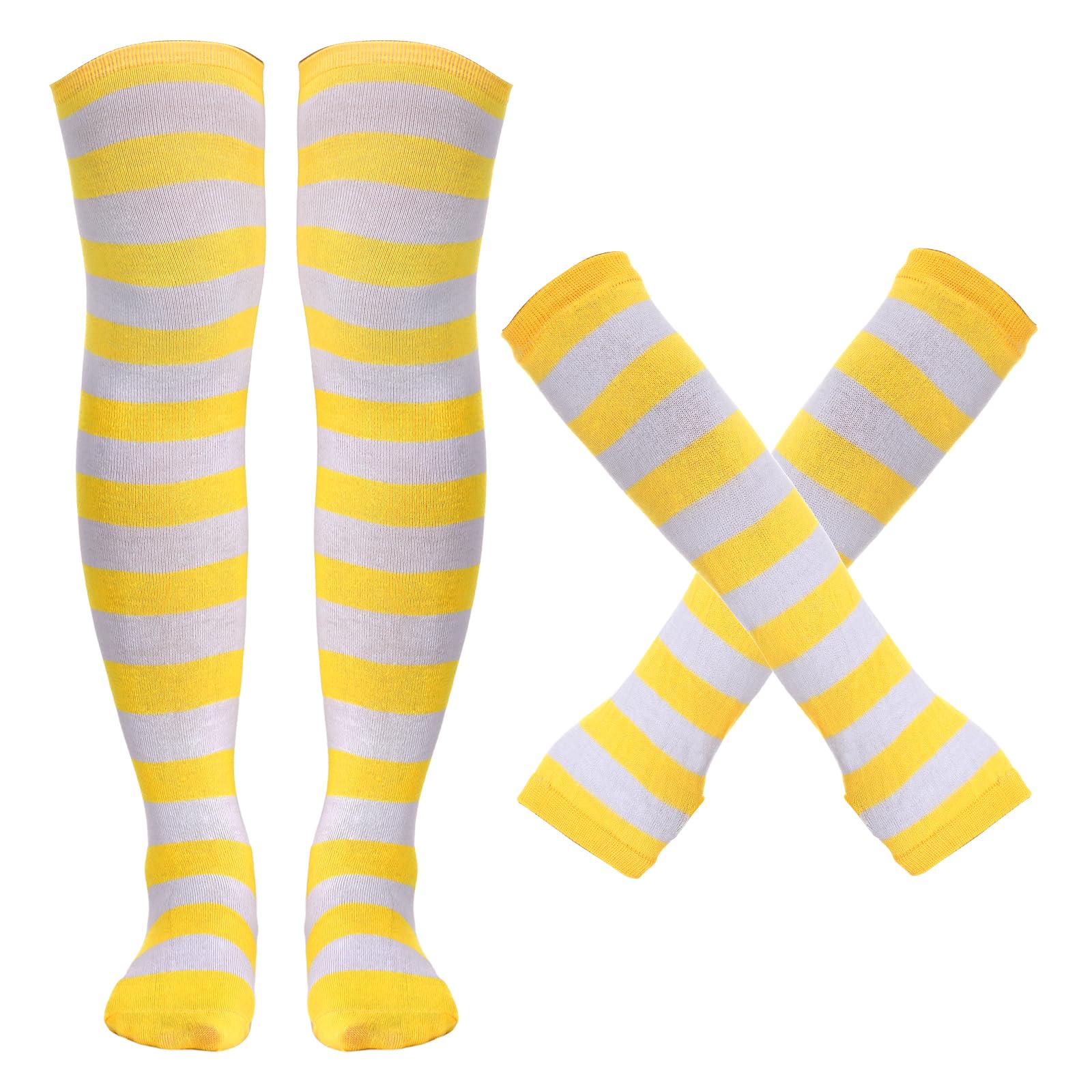 Tongcloud Women's Striped Knee High Socks, Over Knee Thigh High Socks, Arm Warmer and Fingerless Gloves Set
