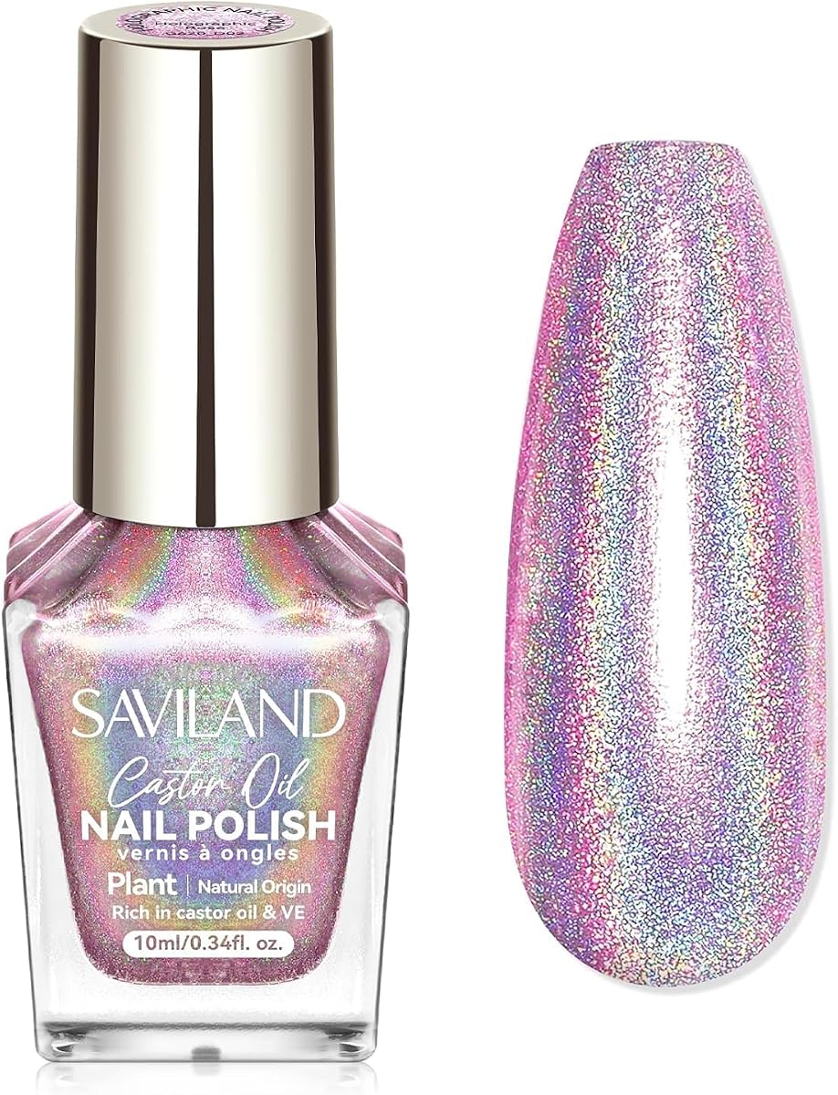 Holographic Nail Polish Pink, Metallic Fingernail Polish | Air Dry Fast, High Glossy Shimmer Chrome Glitter, High Pigmented, Oil-based, for Salon DIY Home Women Gift 0.34 oz