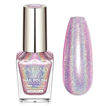 SAVILAND Holographic Nail Polish Pink Metallic Chrome Nail Polish Air Dry Fast,10 ml/0.34 oz High Glossy Shimmer Glitter Nail Pigment Oil-based Fingernail Polish for Salon DIY Home for Women