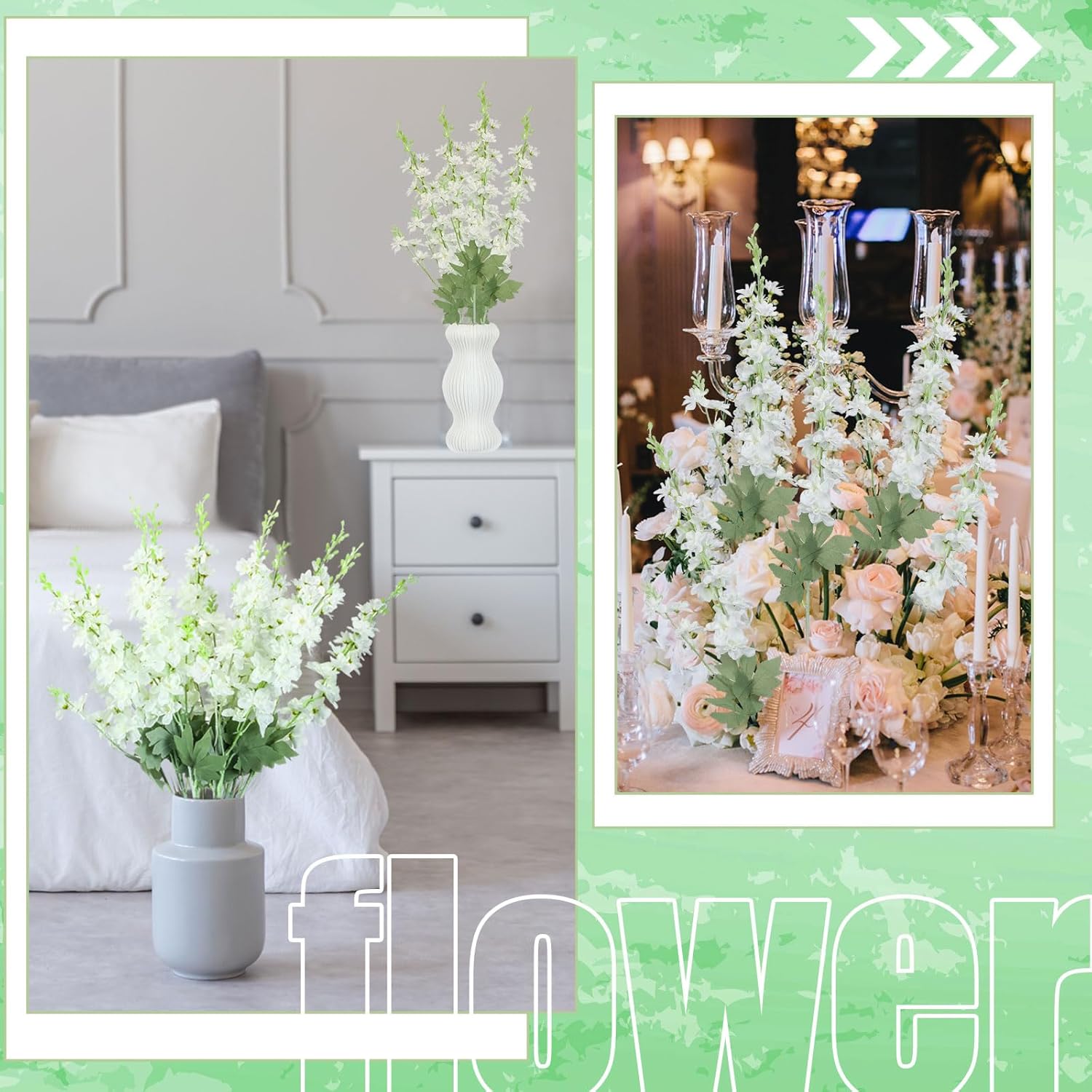 12 Pcs Delphinium Artificial Flower 35.4'' Long Larkspur Stem Silk Fake Faux Flowers Bulk for Tall Vase Floral Arrangements Home Centerpiece Table Wedding Decor (White) - Image 7