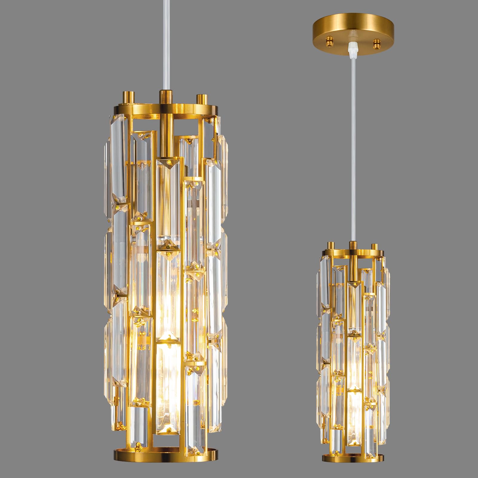 Plafonnier moderne en cristal - Réglable en hauteur - E27 - Pour îlot de cuisine, salon, chambre à coucher - Doré