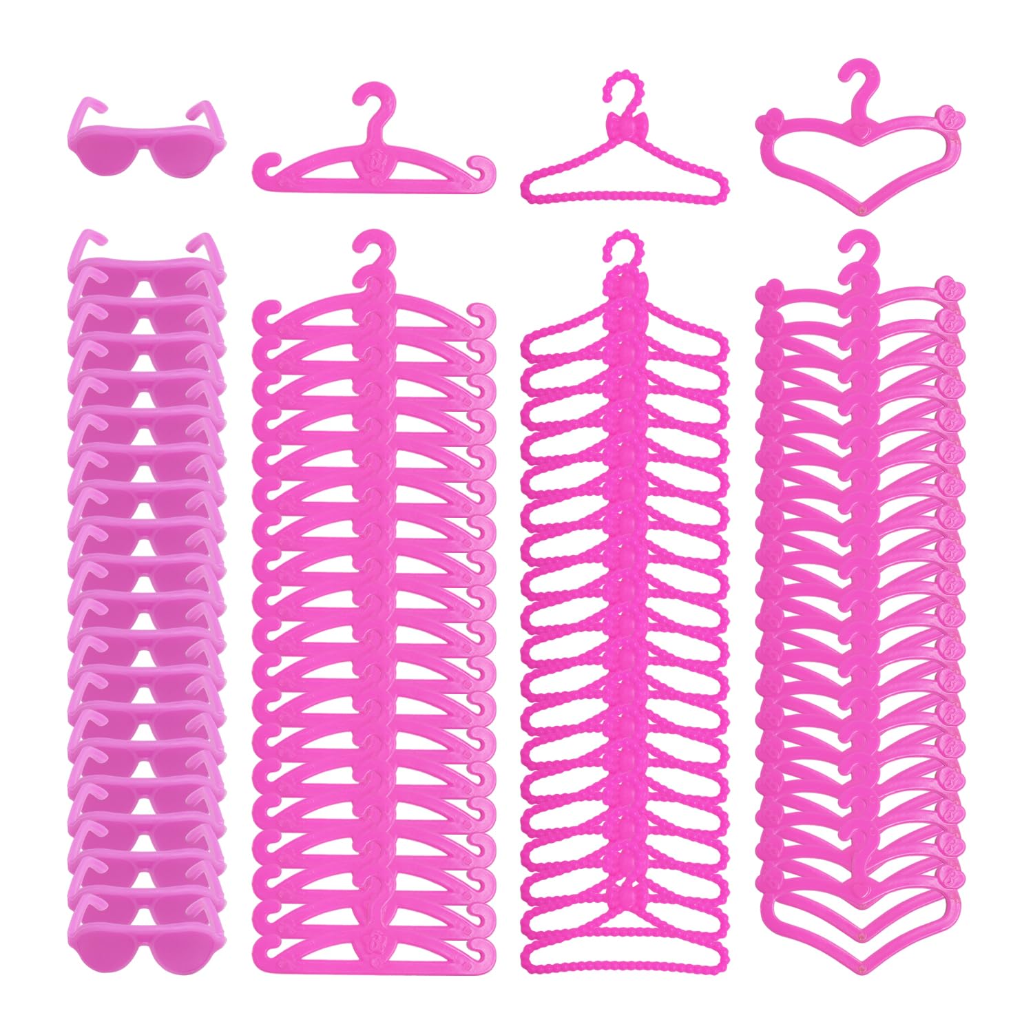 Ubsiuh Rose Red 60 Pieces Of Plastic Mini Hangers And 2 Pieces Of Mini Glasses, Cute House Accessories, Cute Clothes Hangers, Cute Accessories