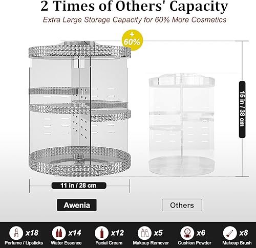 Miniatura 10 de Awenia Organizador de maquillaje giratorio de 360 grados, almacenamiento de maquillaje ajustable, 7 capas de gran capacidad, unidad de