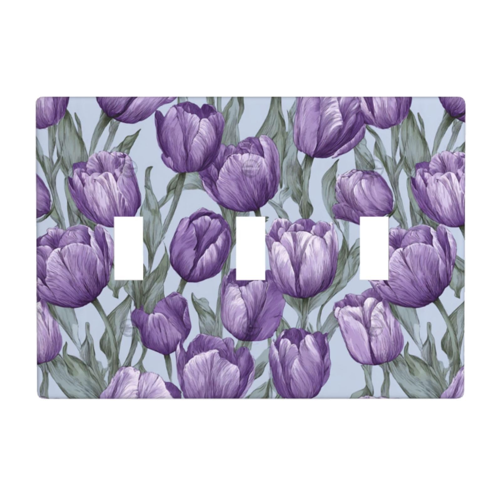 Woshuwo White Tulip Flower Lavender Light Switch Covers 3 Gang Triple Toggle Wall Plate Switchplate Electrical Faceplate For Bathroom Kitchen Bedroom Decor