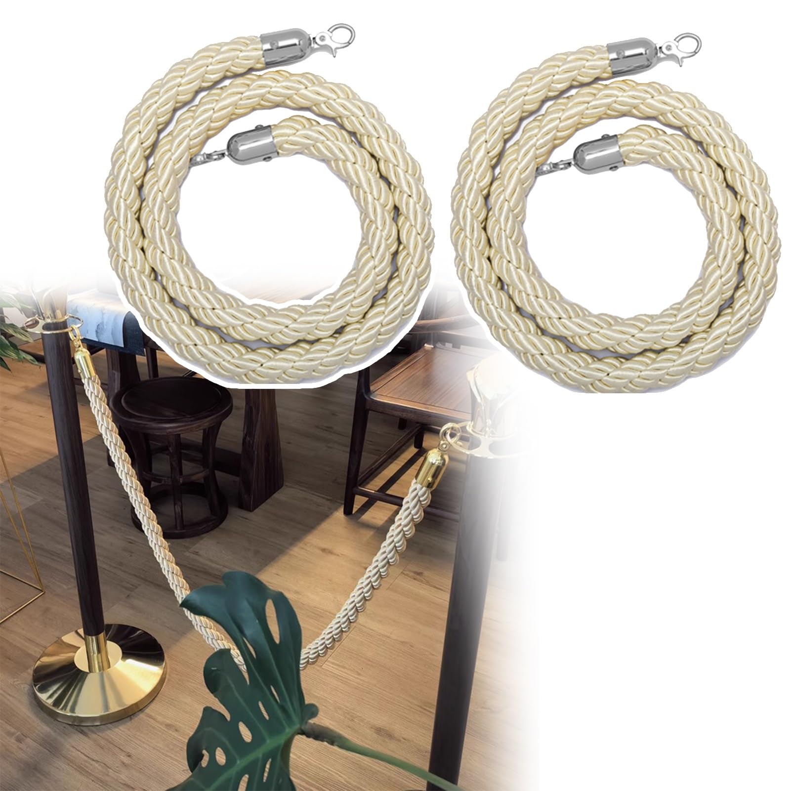 Generico Rete di Sicurezza per carichi Pesanti in Corda di Iuta, Protezione per Bambini, Corda per Bambini, barriera in Corda di Velluto Beige con Ganci in Metallo, Set di 2 Corde di delimitazione PE
