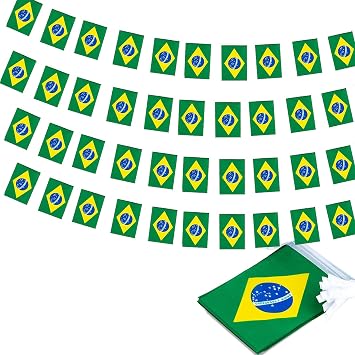 2 Pcs Brazil String Flag Pennant Banner, Hanging Brazil Flags Decorations Banner, Party Decoration Supplies, String Flags Decor for Sports Events32.8 Ft 5.5x8.2 inch