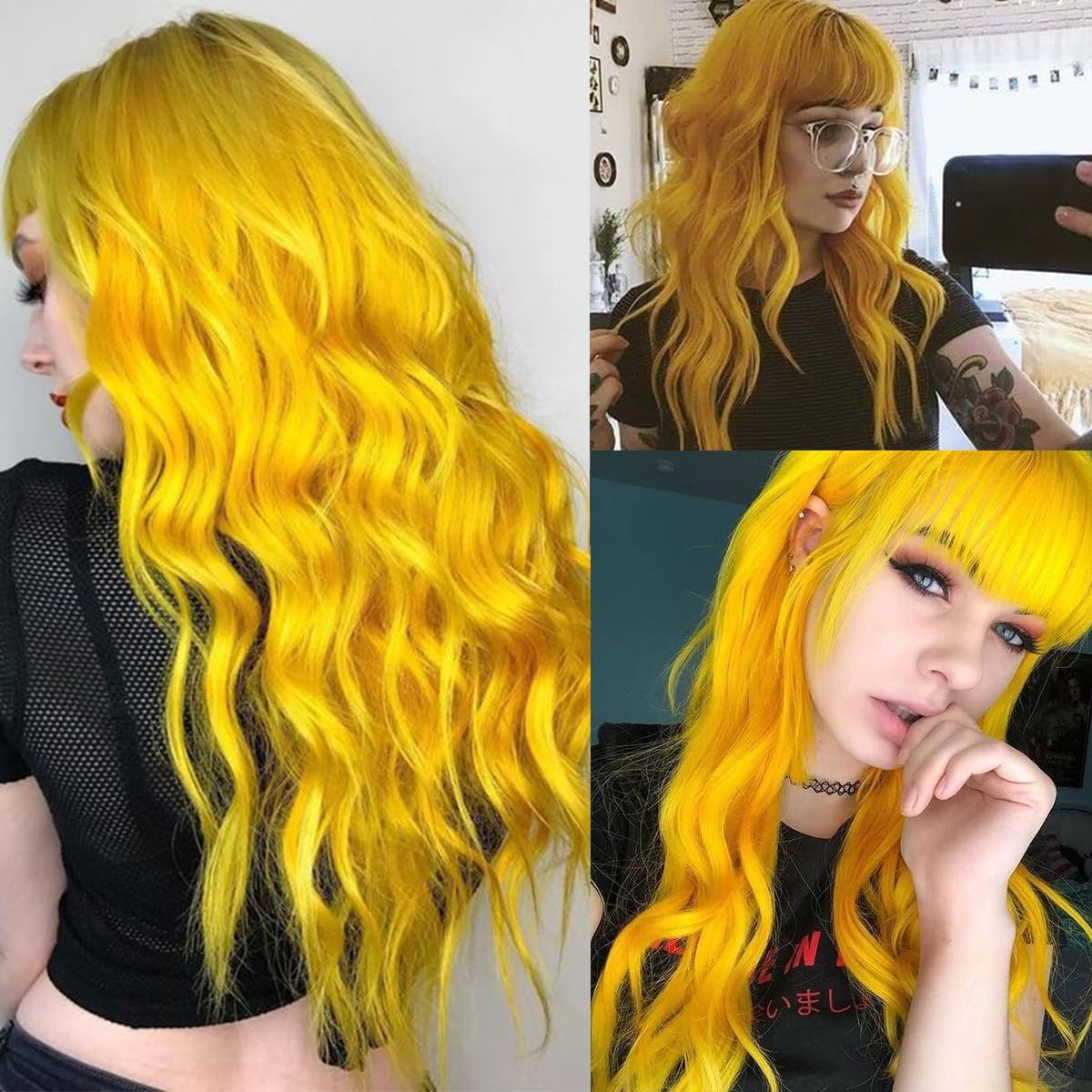Yellow Party wig Halloween wigs costume real wigs Amazon.com : Sallcks Womens Long Curly Wavy Yellow Wigs With  main image 4
