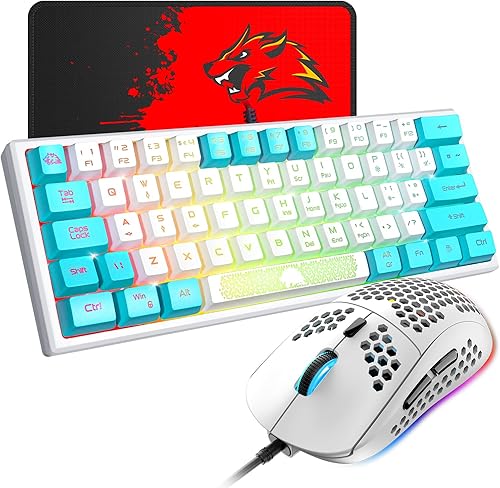 Combo de teclado y mouse para juegos XINMENG de 60% pequeño mini con retroiluminación RGB mecánica, sensación mecánica y mouse óptico de panal RGB