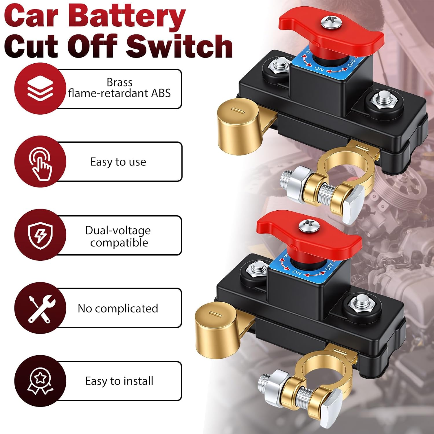 2 Pcs Battery Disconnect Switch, 12V/24V Car Battery Cut Off Switch Breaker, Adjustable Pure Copper Manual Rotary Battery Shut Off Switch, High Conductivity Kill Switch for Car Truck RV Boat Supplies