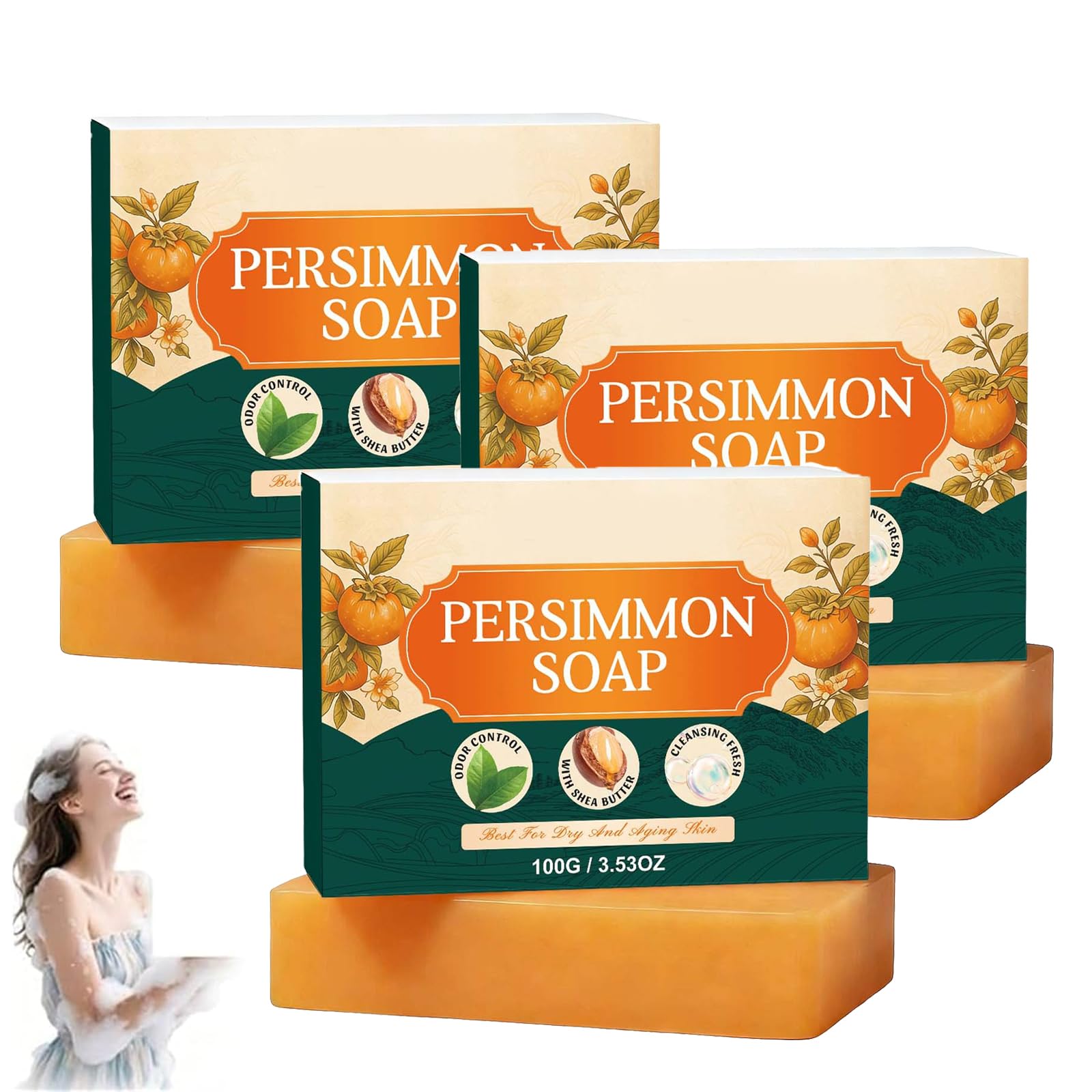 Japońskie mydło persimmon, khaki, do usuwania nieprzyjemnego zapachu ciała, antyperspirant, mydło persimmon, ręcznie robione, do twarzy i ciała, rozjaśnia skórę, poprawia elastyczność dla osób