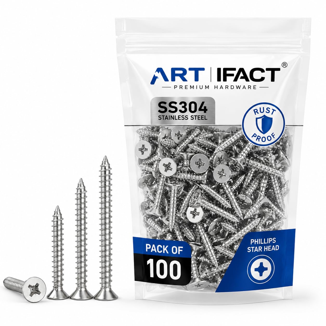 ART IFACT 100 Pieces of 38mm / 1.5 inch Steel 304 Phillips Star Head Screws, Stainless Steel Self-Tapping Screws | Rust Resistant | Cross Recessed | Suitable for Wood, Plastic & Sheet Metal-picture-13