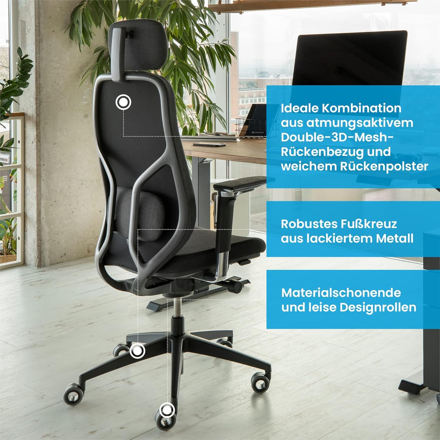 Ergotopia MasterBack Pro ergonomischer Bürostuhl [TESTSIEGER] – Schreibtischstuhl ergonomisch mit 3D-Neigungsmechanik & 5D-Armlehnen – Perfekt als Drehstuhl für Büro & Home Office