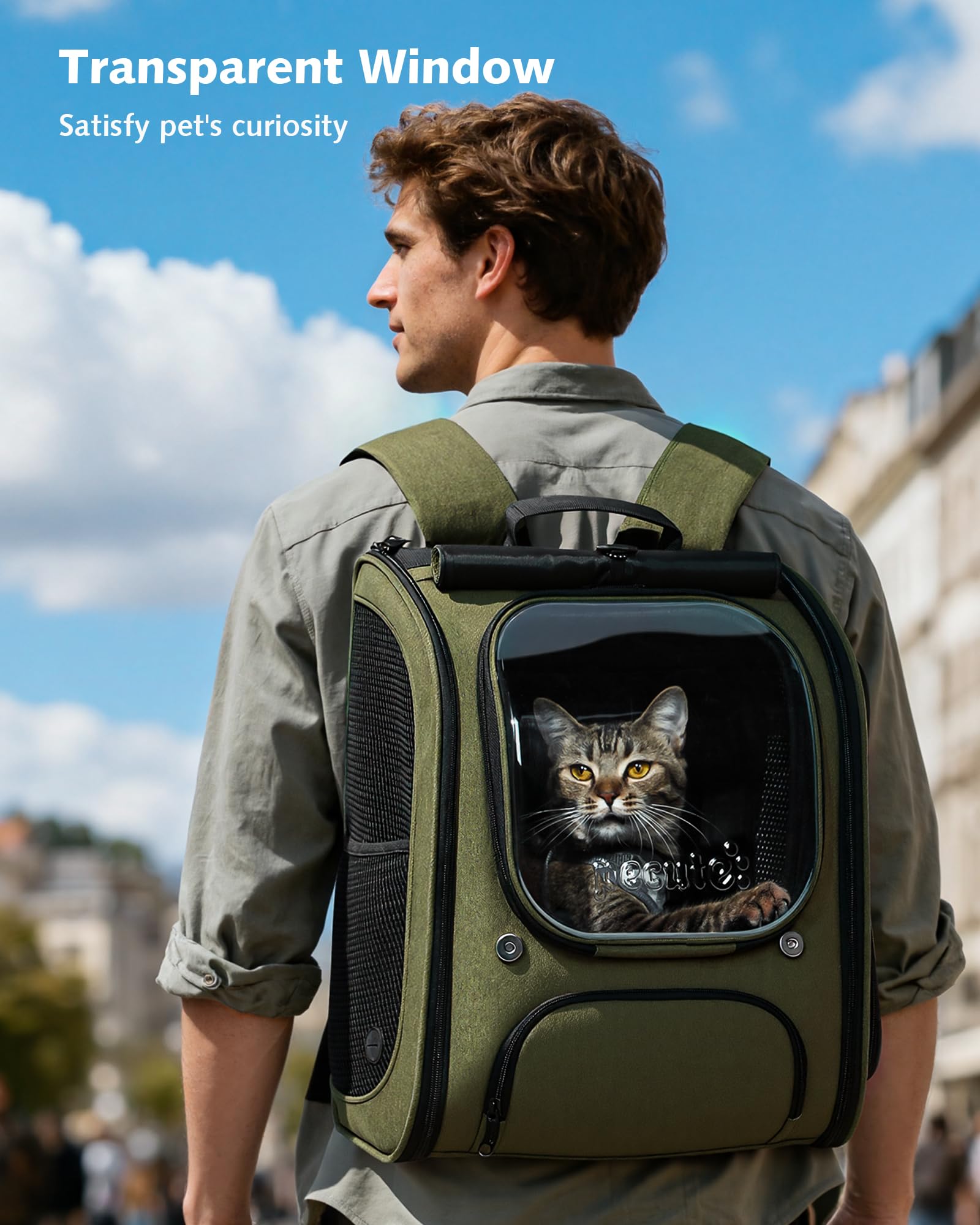 Pecute Scalabile Zaino Trasportino per Gatti a Bolla - Ampio spazio stabile, parasole traspirante, ideale per viaggiare, fare visitare cliniche veterinarie con il tuo animale domestico, Verde
