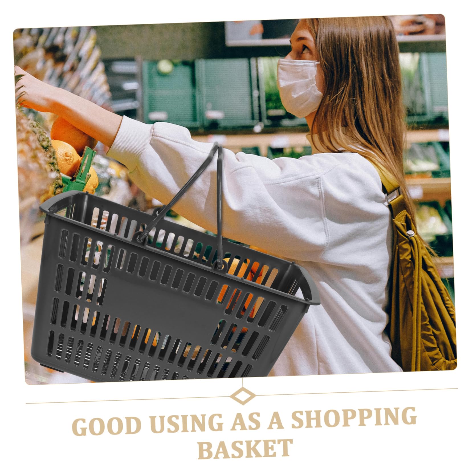 ULTECHNOVO Cesta De Plástico Portátil Para Supermercado Cesta De Compras Doble Asa Para Llevar Verduras y Condimentos Gris