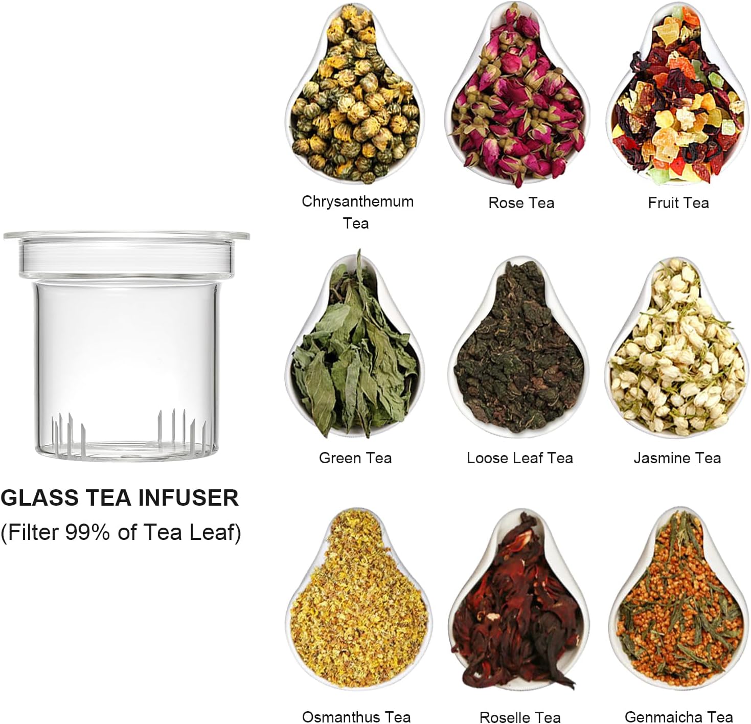 Lezero Tea Infuser Cup with Filter and Lids, Borosilicate Glass Mugs with Strainer for Blooming & Loose Leaf, Lead-free, Microwave & Dishwasher Safe, 14oz - Image 5