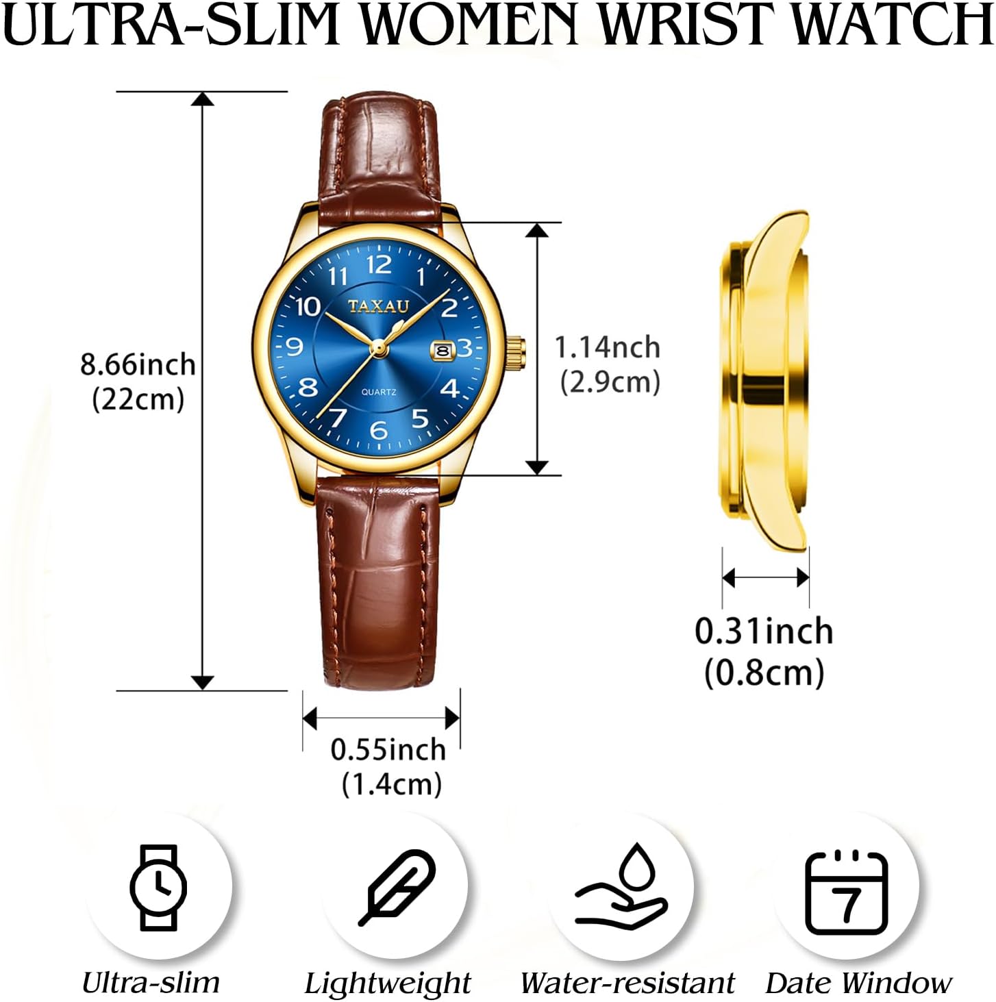 Womens Leather Watch Casual Classic Dainty Women's Dress Watch Business Fashion Waterproof Wrist Watches for Women Analog Quartz Easy Read Ladies Watches with Date - Image 4