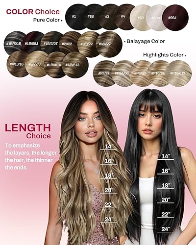 Miniatura 6 de Moresoo Extensiones de cabello humano real con clip, de 18 pulgadas, de color marrón degradado a rubio dorado, extensiones de cabello humano grueso